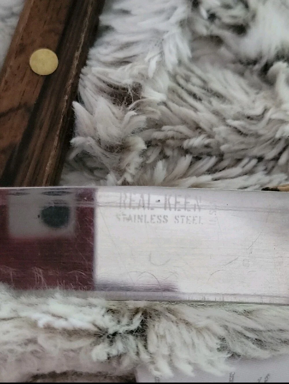 Vintage THREE Real Keen Stainless Butcher Knives Wood Handles